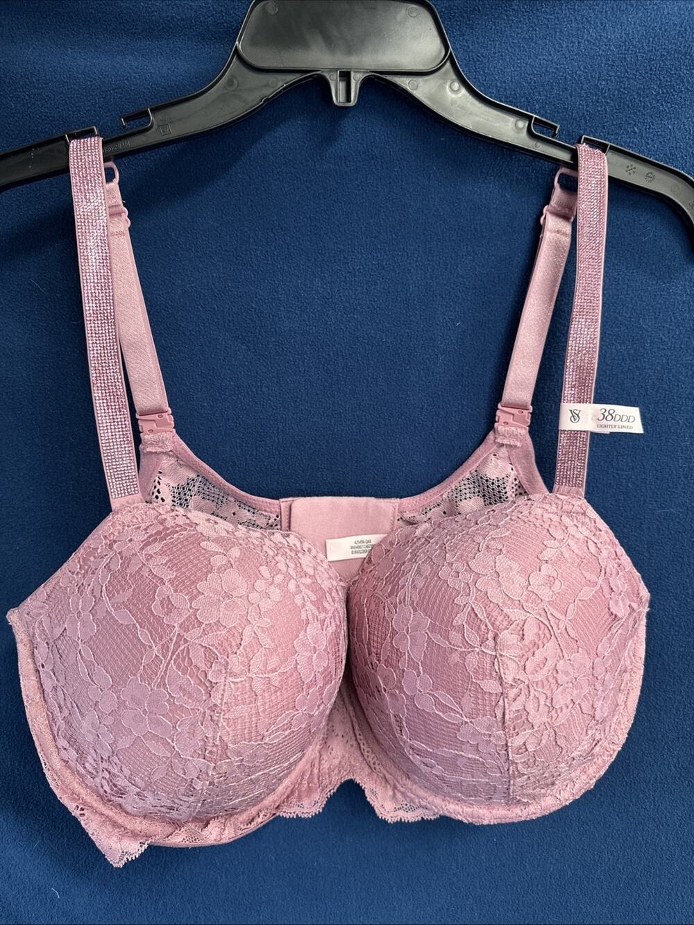 Victoria's Secret Women Bra 38DDD Pink Lightly Lined Shine Demi Lace Underwire